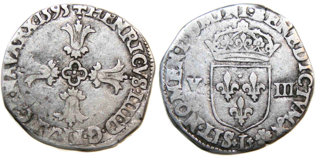 Monnaies royales-HENRI IV-huitième écu-1595-BAYONNE