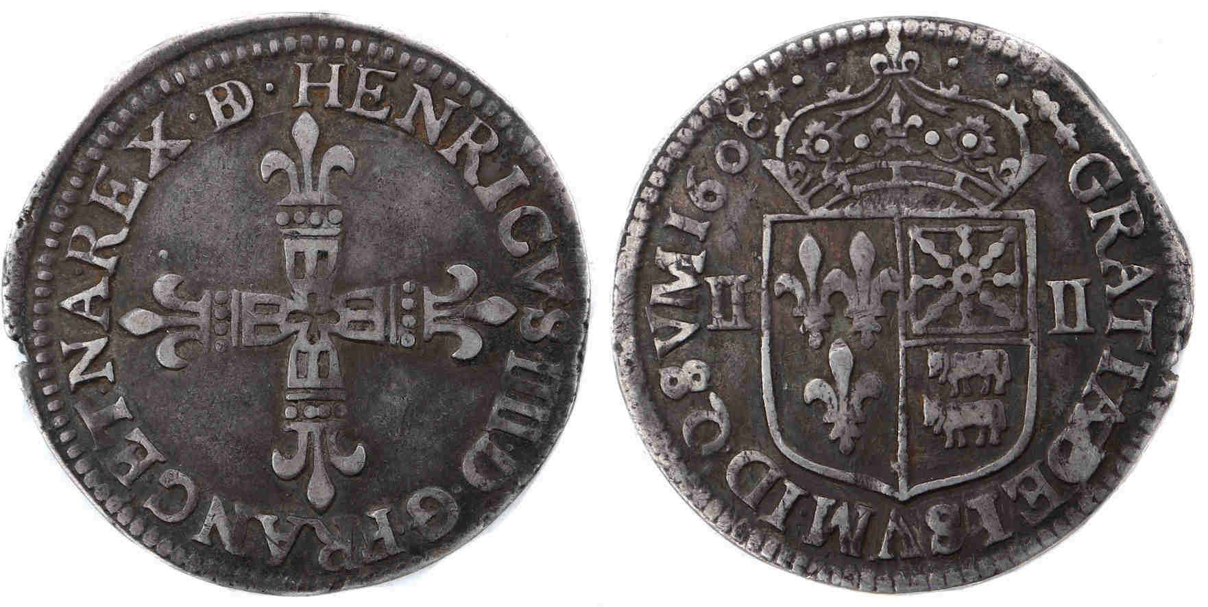Monnaie HENRI IV-quart ecu-1608-PAU