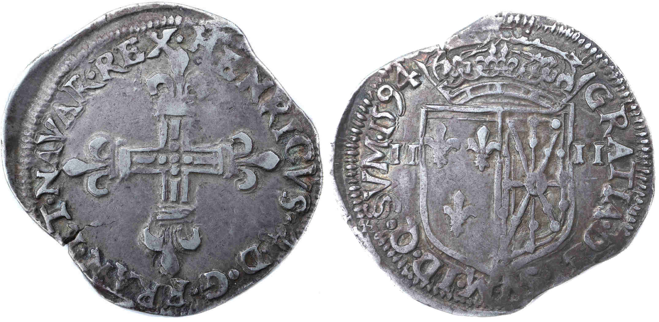 Monnaies royales-HENRI IV-QUART ECU-1594-navarre
