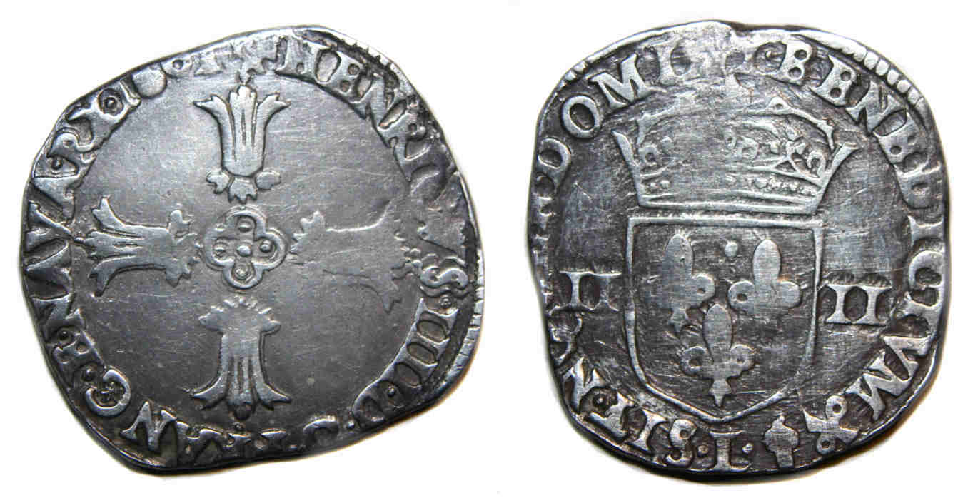 Monnaies royales-HENRI IV-quart d'écu-1601-BAYONNE2