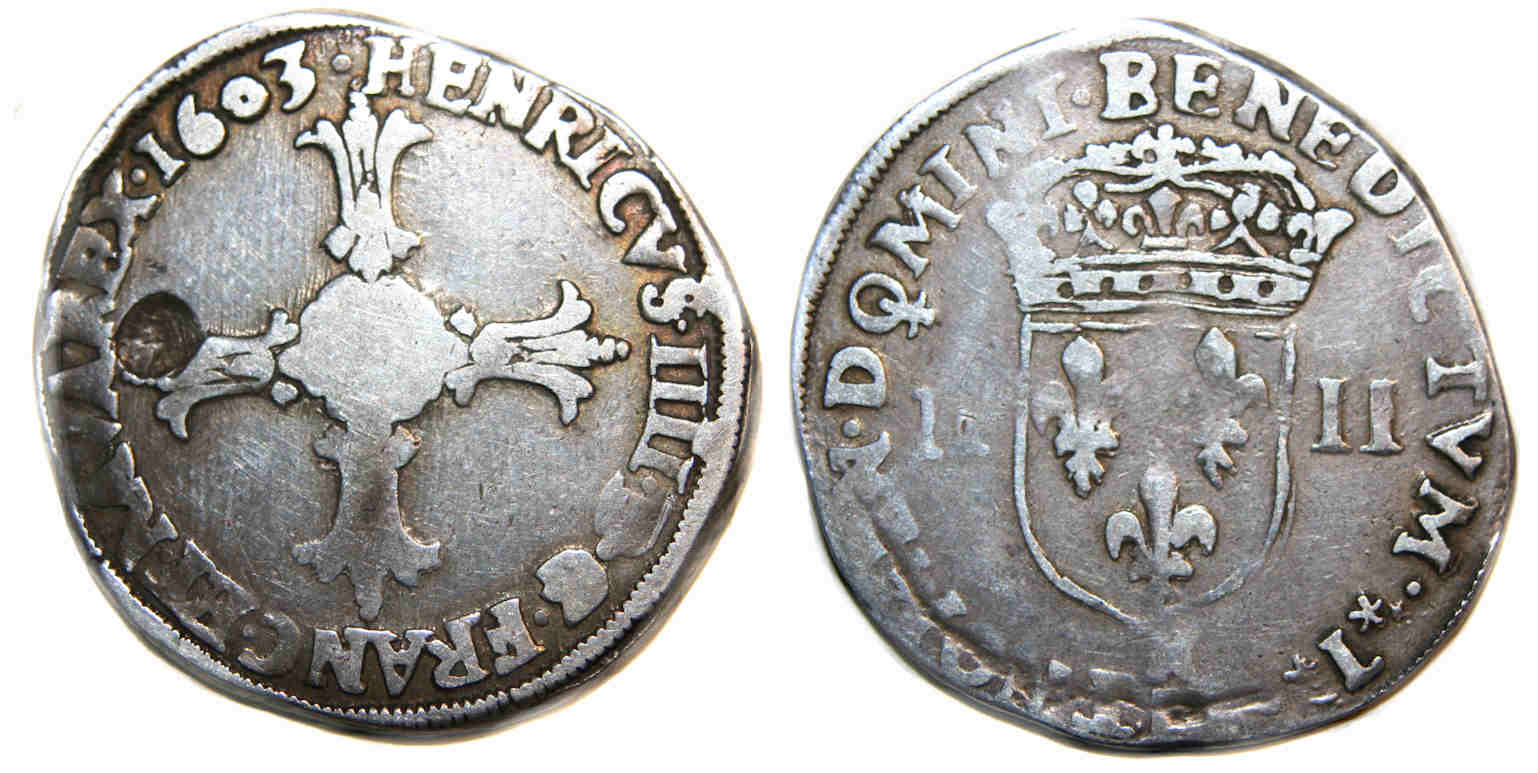 Monnaies royales-HENRI IV-quart-1603-Montpellier