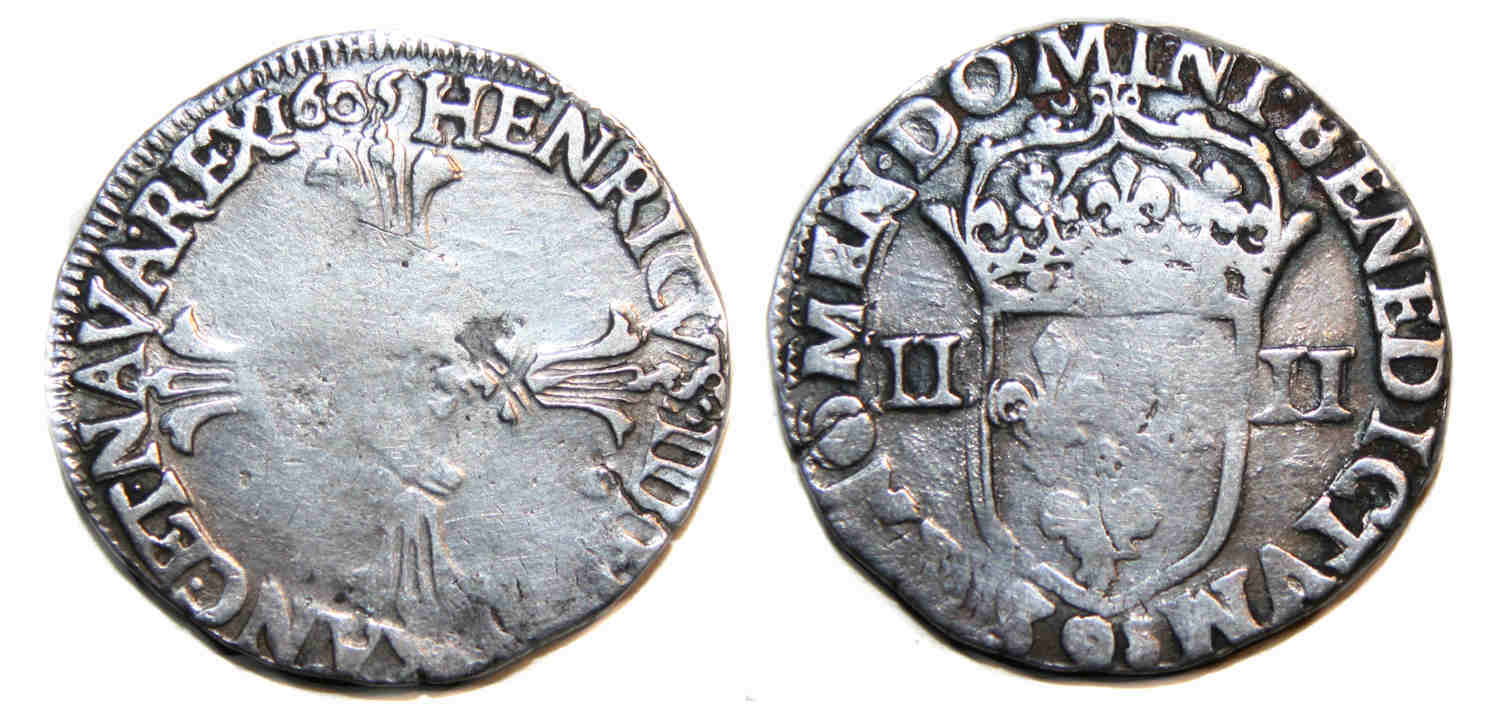 Monnaies royales-HENRI IV-quart écu-1605-RENNES