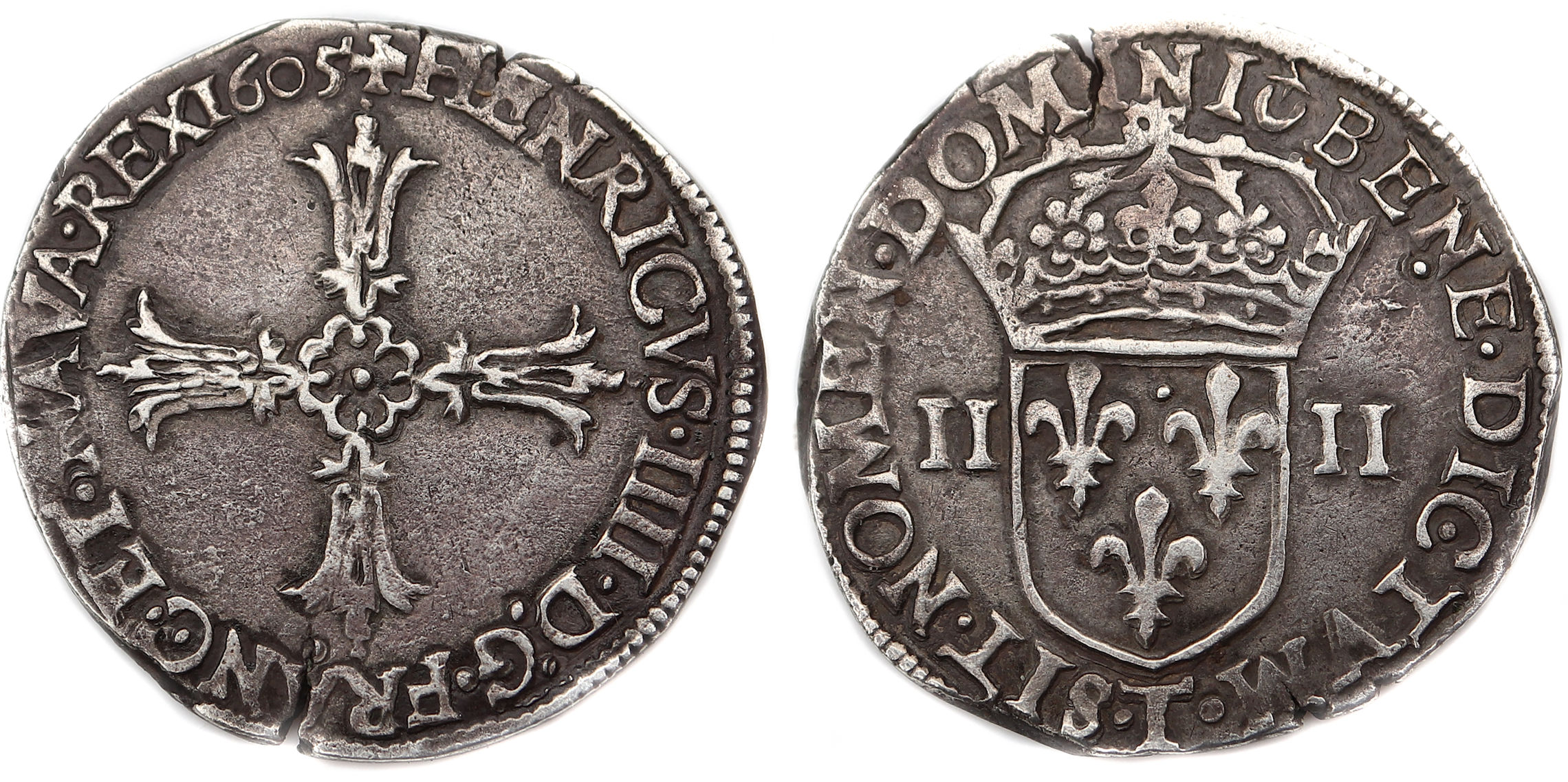 Monnaies royales francaises-HENRI IV-quart écu-1605-NANTES
