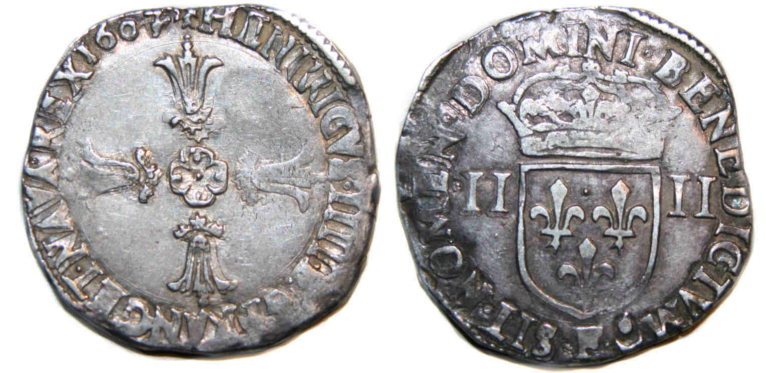 Monnaies royales-HENRI IV-quart-1607-ANGERS