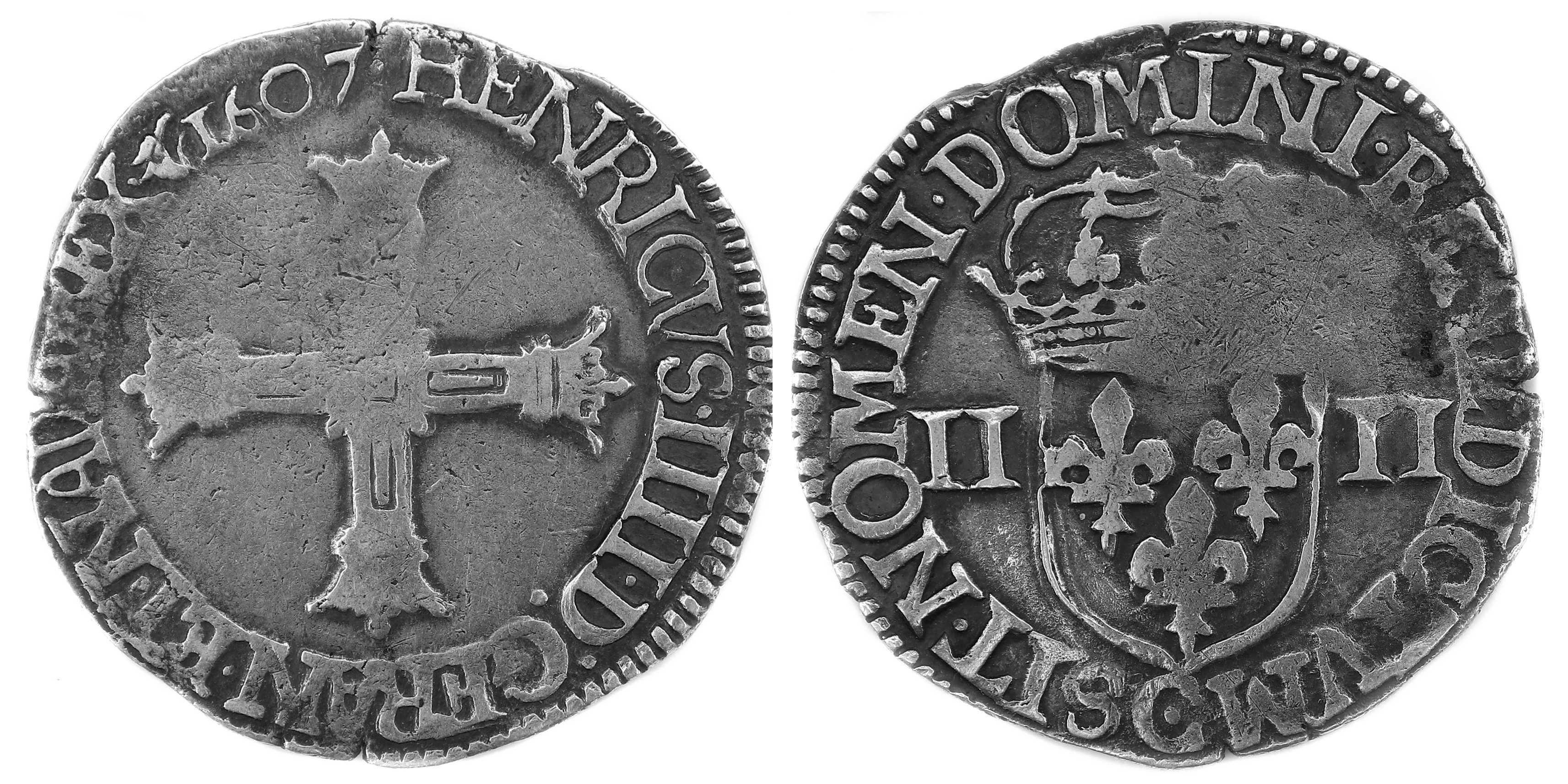 Monnaies royales-HENRI IV-quart 1607-ST LO