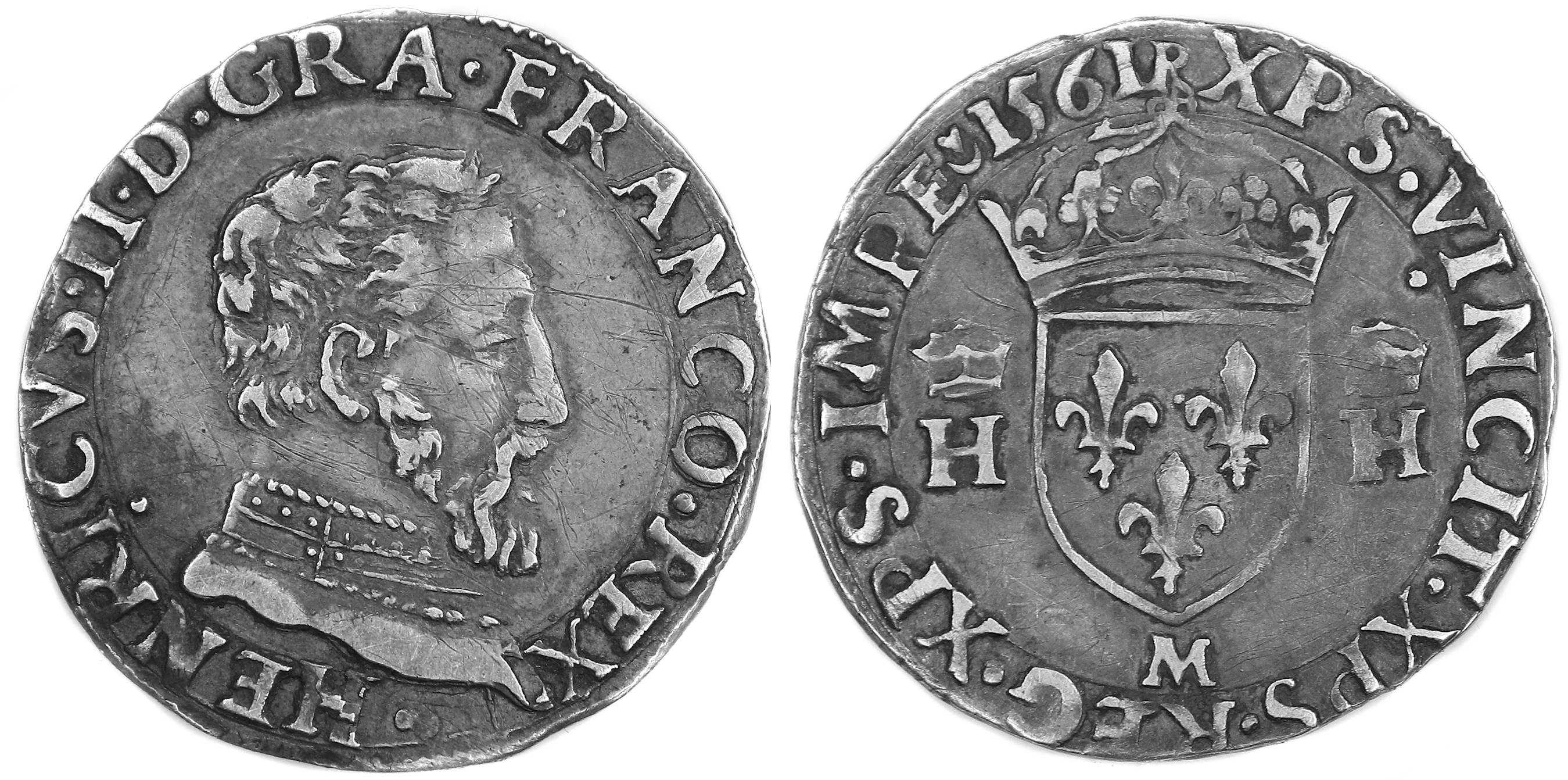 CHARLES IX DEMI TESTON HENRI II 1561 TOULOUSE
