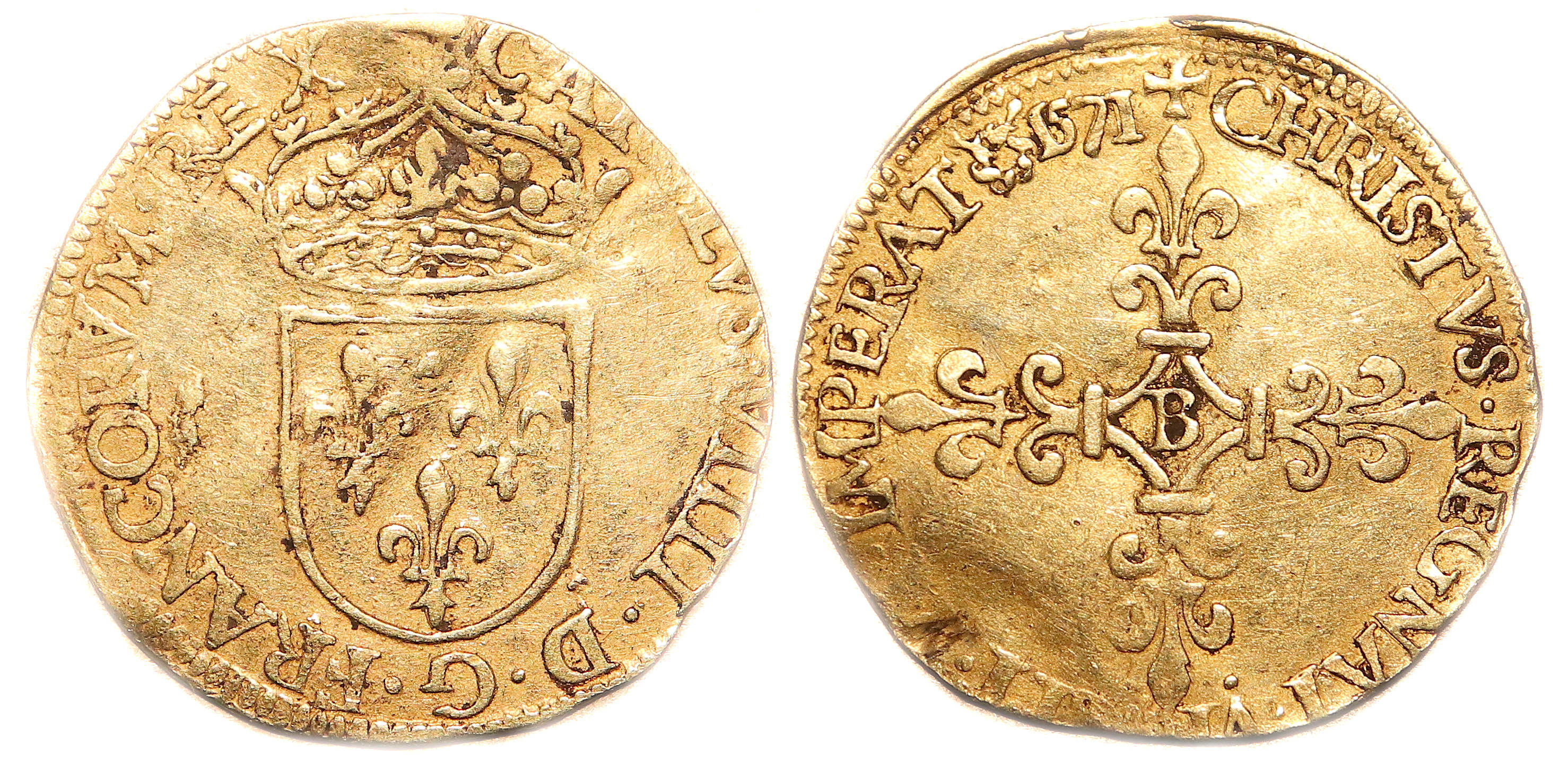 CHARLES IX ECU OR 1571 ROUEN