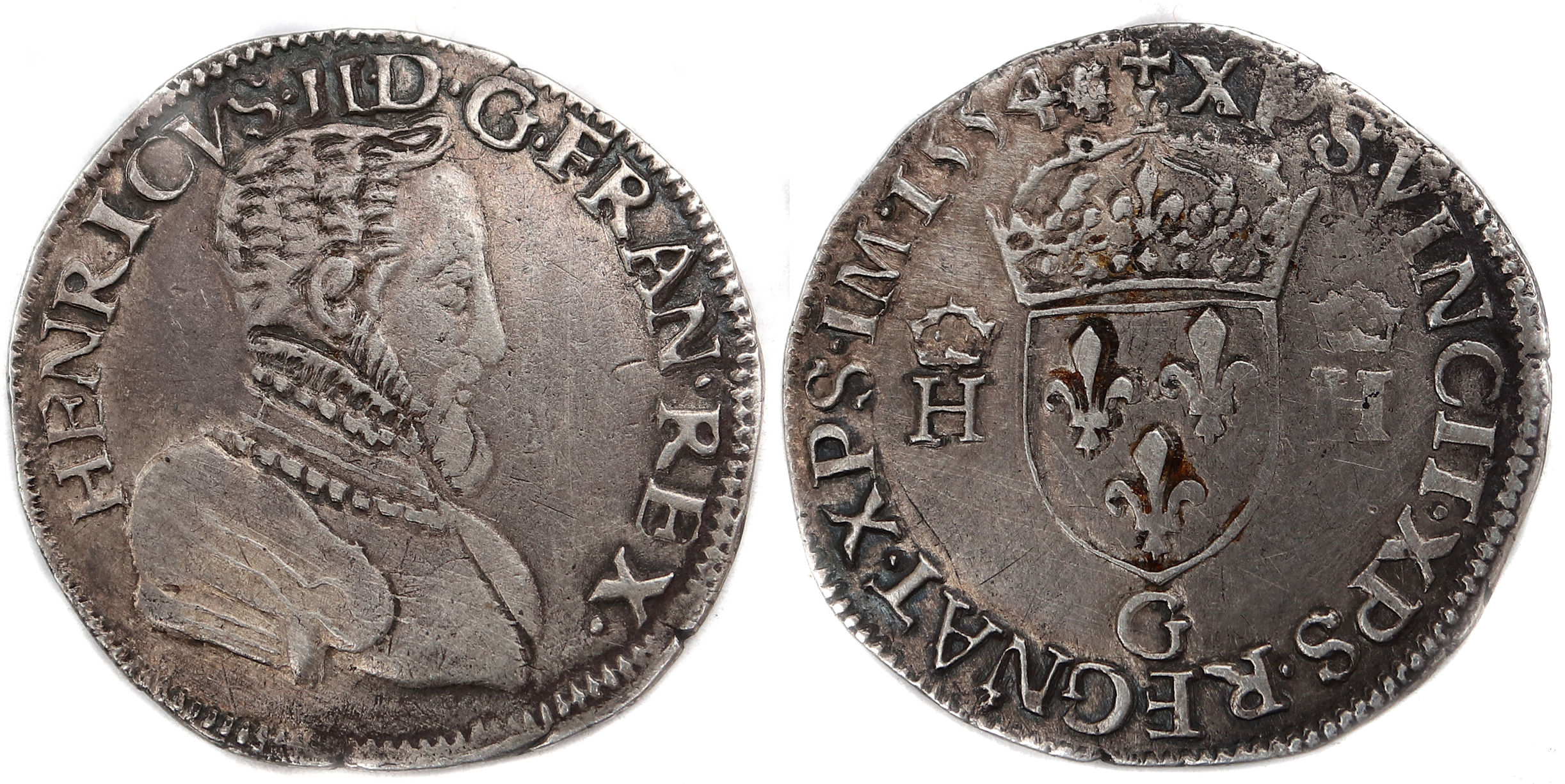 Monnaies royales françaises HENRI II TESTON 1554 POITIERS