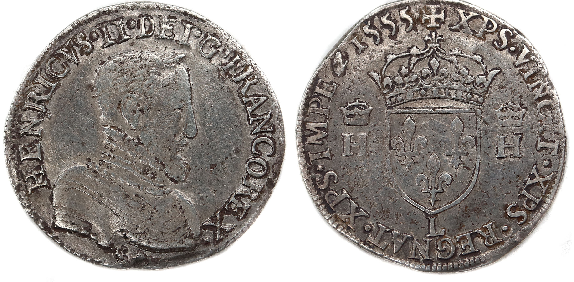 Monnaies royales francaises HENRI II TESTON 1555 BAYONNE