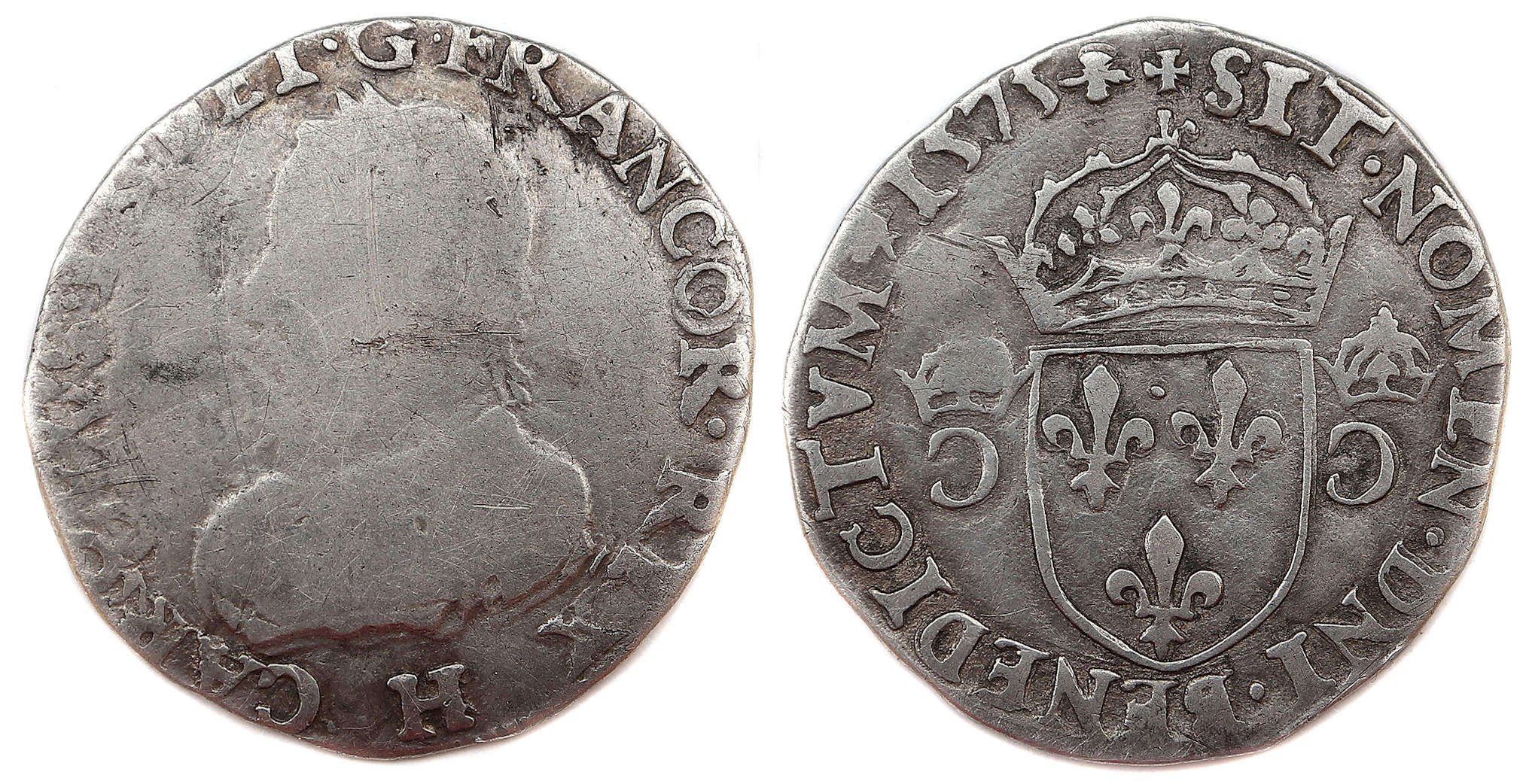 HENRI III DEMI TESTON CHARLES IX 1575 LA ROCHELLE